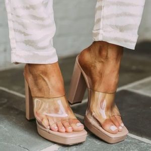 Chunky Nude Clear Strap Heel
